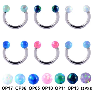 Opal Horseshoe Steel Internal Thread Lip Ear Nose Ring Circular Barbell 6/8/10mm - Picture 1 of 9