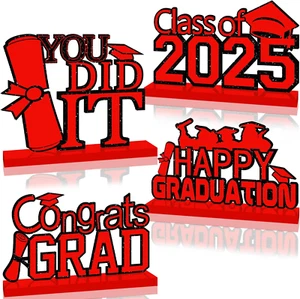 4Pcs Graduation Decorations 2025 Wood Table Centerpieces,Red and Black Graduatio - Picture 1 of 12