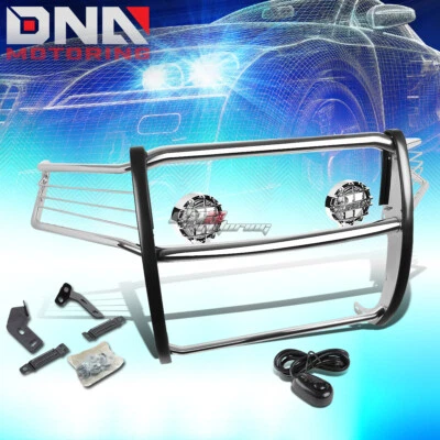 CHROME BRUSH GRILL GUARD+ROUND CLEAR FOG LIGHT FIT 08-16 TOYOTA SEQUOIA 5DR SUV - Image 1 of 4