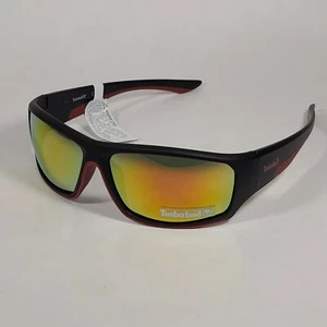 Timberland TB7178 02U Men's Wrap Sunglasses Matte Black Orange Mirror Lens 64mm - Picture 1 of 10
