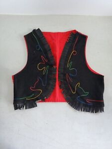 Cowboy Costume Dress Up Vest Rainbow Embroidery With Fringe Small Spanish