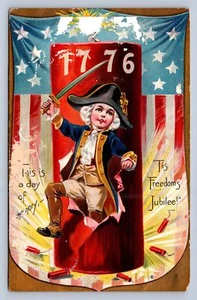 K8/ Patriotic Postcard c1910 Fourth of July 4th Child Sword Flag 451 - Picture 1 of 4