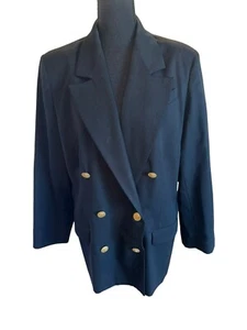 Vintage H&W Womens Double-Breasted Wool Blazer Gold Buttons Sz 16 Y2K 90s Ofice - Picture 1 of 11