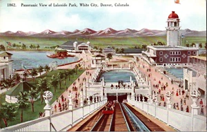 Postal Lakeside Park White City Denver Colorado parte posterior dividida sin publicar - Imagen 1 de 2