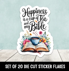 Happiness Is A Cup Of Tea And My Bible Die Cut Stickers Happy Mail - Set of 20 - Picture 1 of 1
