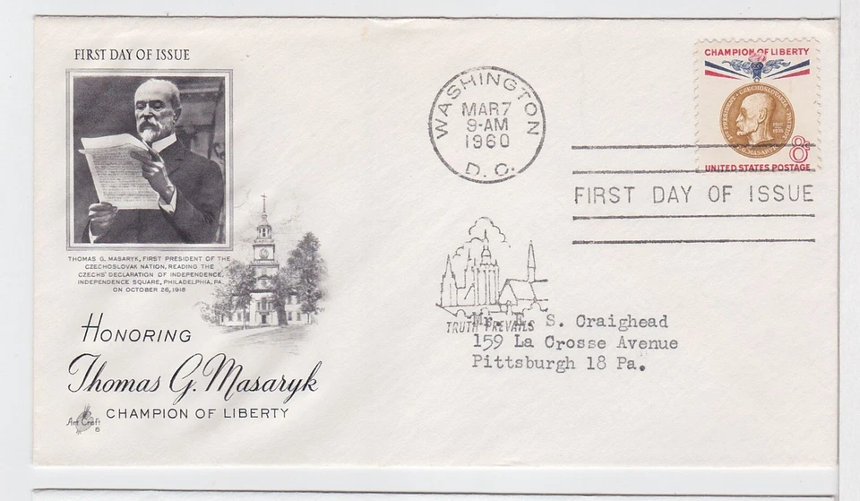 TurtlesTradingPost - Thomas G. Masaryk 1960 #1148  Artcraft Cachet FDC - Image 1 of 1