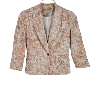 VTG Y2K Cache Tweed Orange Blazer Suit Jacket Size 2 Academia Preppy school girl - Picture 1 of 4