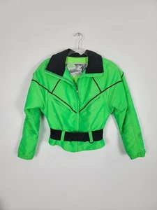 Vintage NILS Short Ski Jacket Neon Green Snow Bunny Women's Sz 6 Winter - Picture 1 of 10