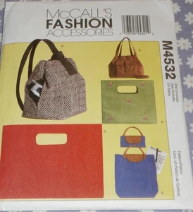 New MCCALLS Pattern 4532 Craft Tote Hand Bag Backpack Travel Bags ONE SIZE - Picture 1 of 2