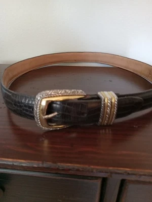 Cinturón de cuero Brighton talla grande 34 negro plata oro hebilla imitación cocodrilo  Foto 1 de 4
