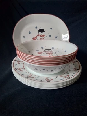 14 PIECE CORELLE FROSTY MORN LET IT SNOW -DINNERWARE- PLATES -BOWLS -PLATTER - Image 1 of 4