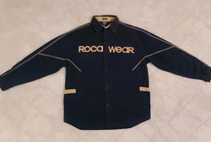 Vintage ROCAWEAR Navy Blue Shirt Retro Hip Hop Embroidered Spellout 00s Y2K Gr. L - Bild 1 von 23