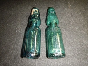 Antique Japanese blue glass Codd-neck soda bottle w marble Kunimura Yamate-Cho 4 - Picture 1 of 15