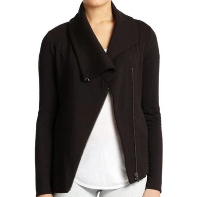 Helmut Lang Villous Jacket Asymmetrical Fold Over Moto Knit Hood Zip Black S - Image 1 of 4