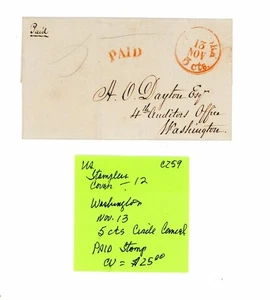 US Cover - Stampless - Washington - 5 CT Red Circle Cancel - Nov. 13    (1-C259) - Picture 1 of 7