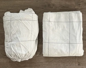 QUINCE Luxury Cotton FLAT & FITTED SHEET SET 2 PC QUEEN Windowpane Oeko-Tex - Picture 1 of 7