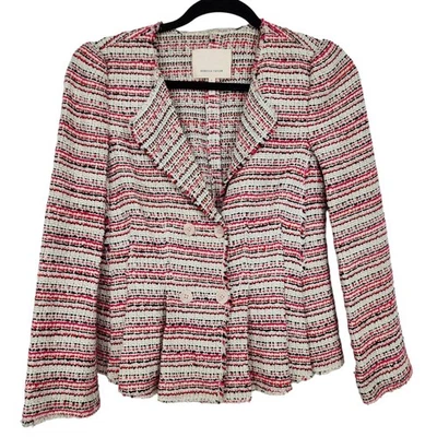 Blazer Rebecca Taylor Rosa Blanco Rojo Rayas Doble Pecho Tweed Talla 2 Foto 1 de 4