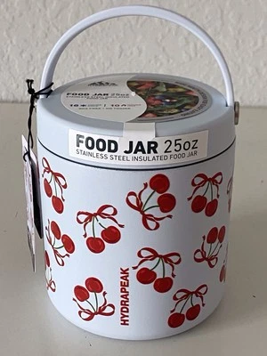 НОВАЯ банка для пищевых продуктов HYDRAPEAK Cherries Bows Cherry 25 унций с изоляцией из нержавеющей стали - Изображение 1 из 4