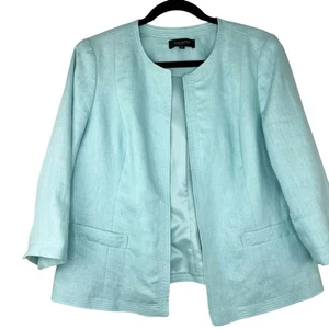 Talbots Linen Blazer Jacket Sz 12P Petite Aqua Blue Classic Coastal Office Chic - Picture 1 of 10