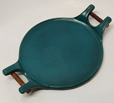 Bennington Potters Trivet David Gil Turquoise/Teal Wood Handled Tray Vermont - Image 1 of 4