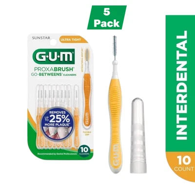 Limpadores ultra apertados Sunstar GUM Go-betweens Proxabrush 10 ct, pacote com 5 você escolhe - Imagem 1 de 3