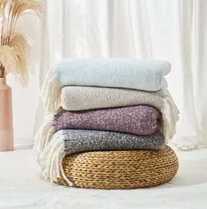 Tiro de mohair sintético liso 127 x 170 cm - Manta de sofá de borla gruesa suave de lujo - Imagen 1 de 35