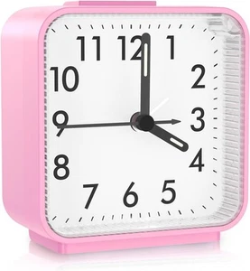 Analog Alarm Clock, No Ticking Analog Desk Clock with Night Light, Silent Pink - Picture 1 of 7