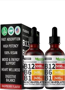 (2 Pack) Vitamin B12 Liquid Drops, Vitamin B Complex, Vegan B12 Sublingual 5000 - Picture 1 of 6
