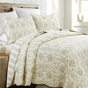 French Medallion Ivory 100% Cotton Quilt Set, Bedspread, Coverlet - Picture 1 of 6