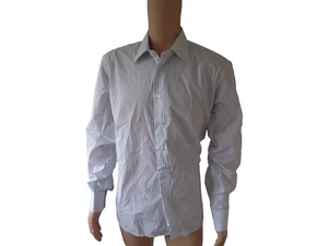 DCC MENS STRETCH BUTTON DOWN NAVY/WHITE STRIPED SHIRT BNWT 16.5 INS £14.49 - Picture 1 of 3