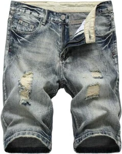 Men's Casual Denim Shorts Classic Fit Distressed Ripped Summer Lightweight Jean - Picture 1 of 22
