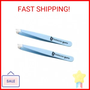 Tweezer Guru Tweezers for Women - 2pc Slant Pointed Precision Tweezers for Eyebr - Picture 1 of 2
