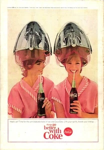 Coca Cola Print Ad Pretty Twins at Hair Salon Dryer Vintage c1965 - Picture 1 of 1