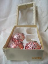 Vintage Germany Franke 3 Glass Christmas Ornaments red & silver balls #42