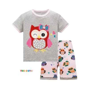 Owl Design Girls Pyjamas Set Shortsleeve Sleepwear PJ's 2-7 Years Old PJ52 - Picture 1 of 2
