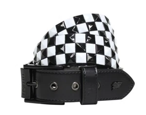 Triple Studded Leather Belt Black and White - Lowlife - Picture 1 of 6