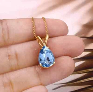 Women 925 Silver Aquamarine Gemstone Pendant Necklace Valentine's Day Gift HOT - Picture 1 of 4