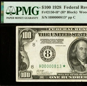 1928 $100 Federal Reserve Note - PMG 30 - Birthday - Low Serial Number 00000813* - Picture 1 of 4
