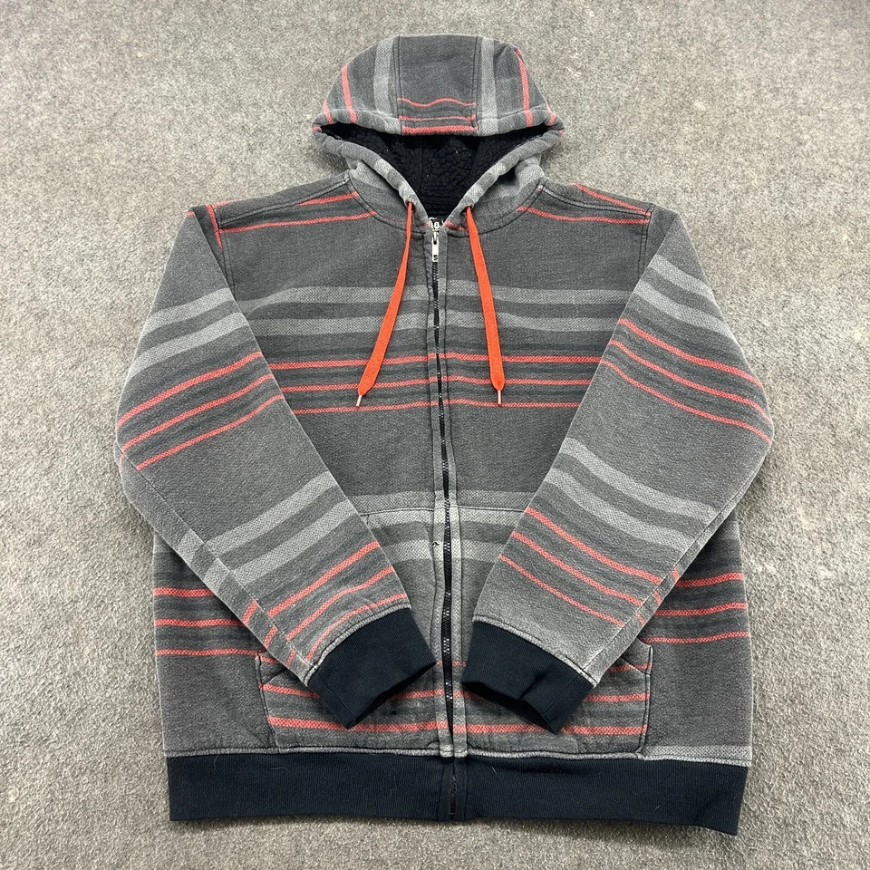 VINTAGE Route 66 Hoodie Mens XL Grey Orange Full Zip Striped Sherpa Skater Y2K - Image 1 of 4
