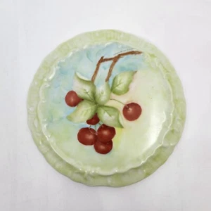 Vintage Red Cherries 6.5" H Plate Hand Painted Signed Wall Hanging Pre-owned - Picture 1 of 7