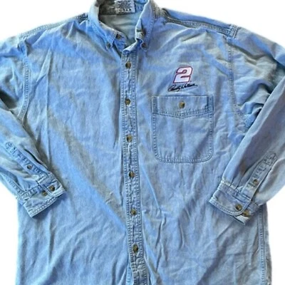 Chase Authentics #2 Nascar Rusty Wallace Denim Button Up Shirt Size Large Car - Image 1 of 4