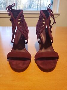 Tory Burch Maroon Suede Leyla Cutout lace up sandals size 6.5