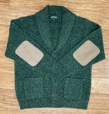 Orvis Sweater Mens L Green Cardigan Wool Elbow Patch Shawl Collar VTG NIP NOS - Image 1 of 4