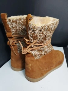 Toms Brown Suede Leather/ Fabric Flat Pull On Boots W8 - Picture 1 of 12