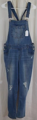 WallFlower Juniors Tomboy Mid-Rise Destructed Jean Overalls Blue SIze XL - Image 1 of 3