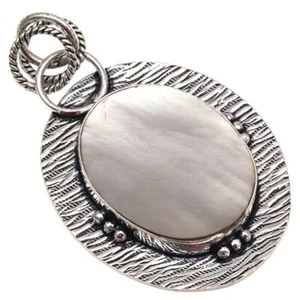 Pendant Mother Of Pearl Gemstone Mother'Day Gift Silver Jewelry 2" - Picture 1 of 6