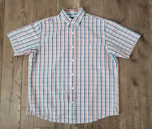 Lands End Traditional Fit Shirt Red Green Blue Check Seersucker Size Large - Picture 1 of 3