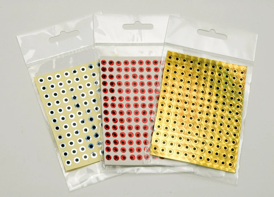 Behr Fischaugen mit Reflexfolie, 3 Streifen mit Klebeaugen, Größe 5, 6 u. 8mm - Bild 1 von 1