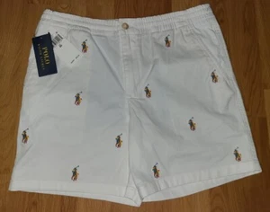 $60 POLO Ralph Lauren Boys Sz 20 White Cotton Solid Shorts Multi Color Pony NWT  - Picture 1 of 2