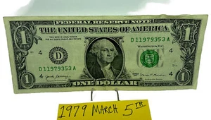 One Dollar Birthday Note March 5th 1979.Fancy Serial Number 1 1979 3 5 3 - Picture 1 of 4